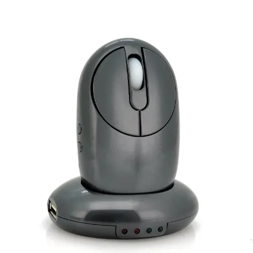 

GTFS-2.4G Rechargeable Wireless Optical Mouse with 4-Port USB Hub/Charging Dock & Retractable Cable for Desktop Laptop (Gray)