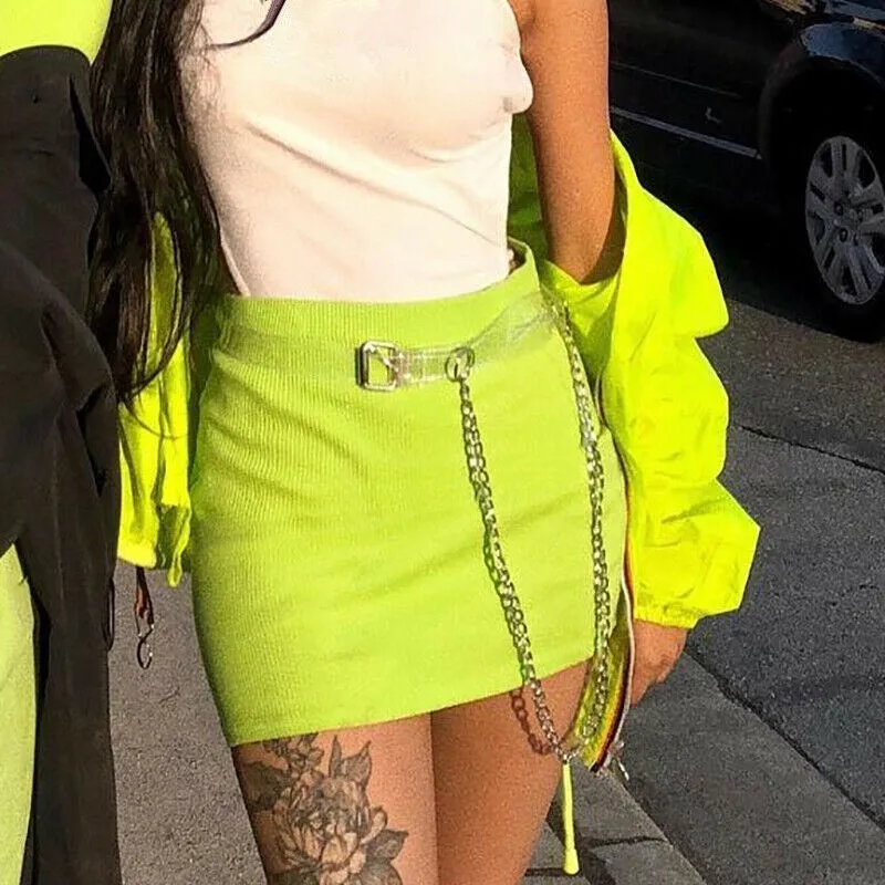 

Fashion Women Skirt Summer High Waist Slim Pencil Skirts Sexy Women Mini Skirts Casual Wrap Solid Color Ladies Skirt with Chain