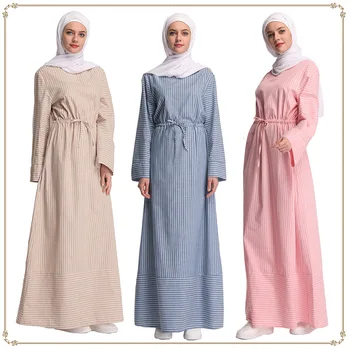 

2019 Women Moroccan Kaftan Turkish Caftan Islamic Women Abaya Turkish Arabic Dress Striped Blue Pink Beige Kimono Abaya
