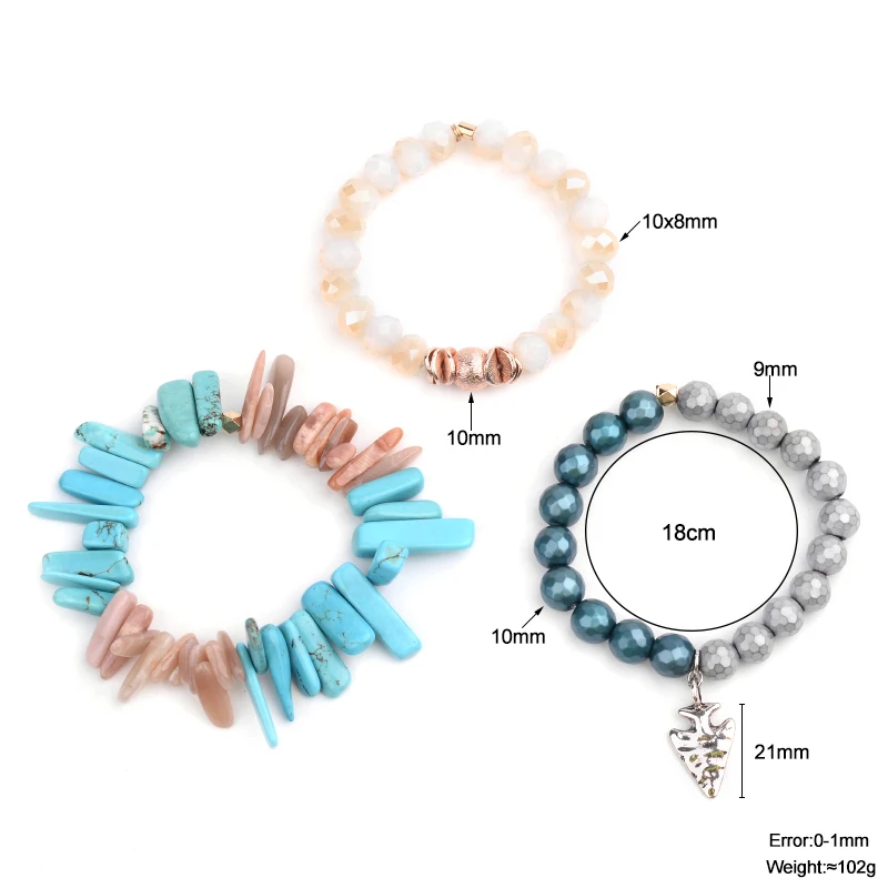 BOJIU Natural Stone Arrow Tassel Charm Bracelets Set For Women White Glass Beads Irregular Blue Turq. Crystal Bracelets BCSET285