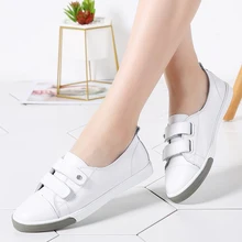 Весенние женские кроссовки на плоской подошве; Балетки без застежки; лоферы на плоской подошве; tenis feminino; повседневная обувь; кожаные туфли на застежке-липучке для женщин; 180