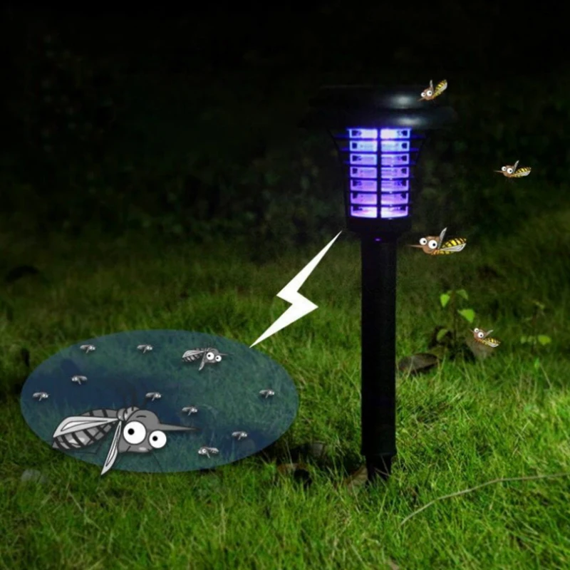

1pc Hot Sale Solar Insect Killer Mosquito Lamp White Light Purple Outdoor Lawn Led Electronic Mosquito Lamp