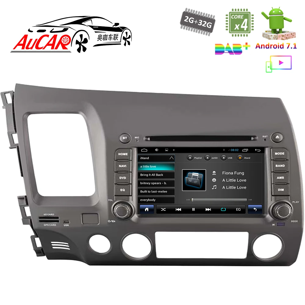Sale 7" Android 7.1 Car DVD Player for Honda Civic  2006 - 2011 GPS Navigation system HD 1024*600 Bluetooth GPS Radio WIFI Stereo 2