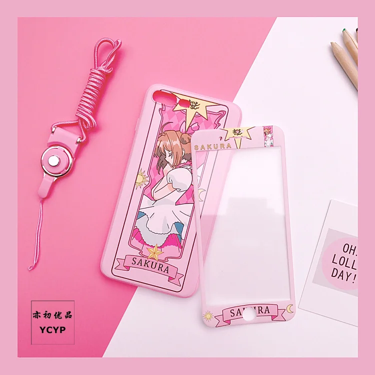 Чехол Sakura для iphone X Cardcaptor+ Защитная пленка для экрана из закаленного стекла для iphone 6 6s Plus 7 7plus 8 8plus Сейлор Мун - Цвет: As shown