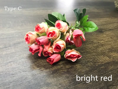Zinmol красочные шелковые искусственные цветы 15 голова Мини Роза для домашнего декора для свадьбы Маленькие розы цветок букет украшение - Цвет: C bright red