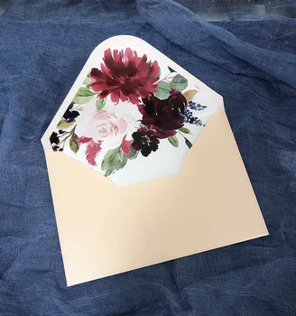 

CUSTOM pink pearlised paper envelope with different floral liner 135x195mm