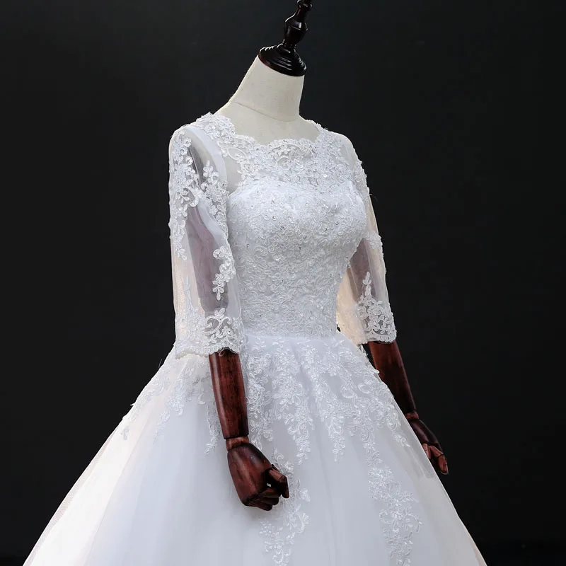 Three Quarter Sleeve Lace Beading Wedding Gown