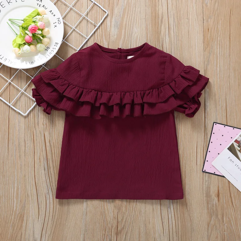 

Summer New Children's Short Sleeve T-Shirt Children Europe 1-3Y Lotus-Leaf Sleeve Top Little Girls Shirt Clothing