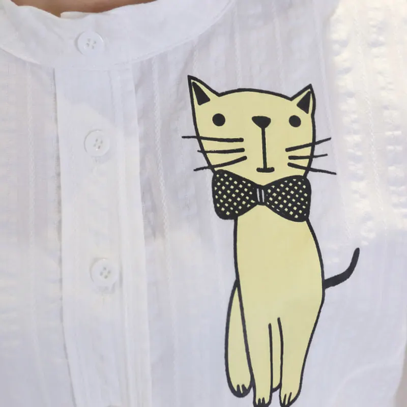 Рубашка с воротником мандарина и котенком белая хлопковая одежда для беременных