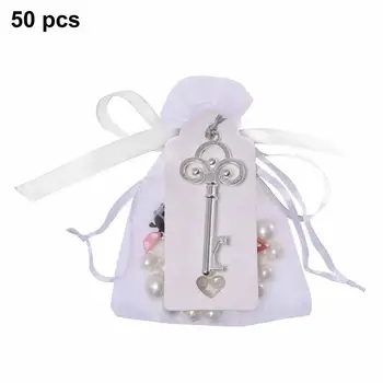 

50PCS Rustic Style Vintage Key Opener Label And Transparent Tulle Candy Bag For Wedding Party Supplies DIY Decoration