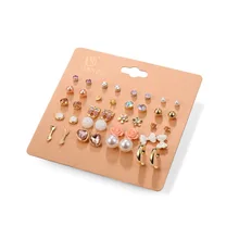 Hot 20 Pairs/Pack Alloy Bow knot Pearl Crystal Stud Earrings Piercing Earrings Set for women Elegant Jewelry Fashion Gifts
