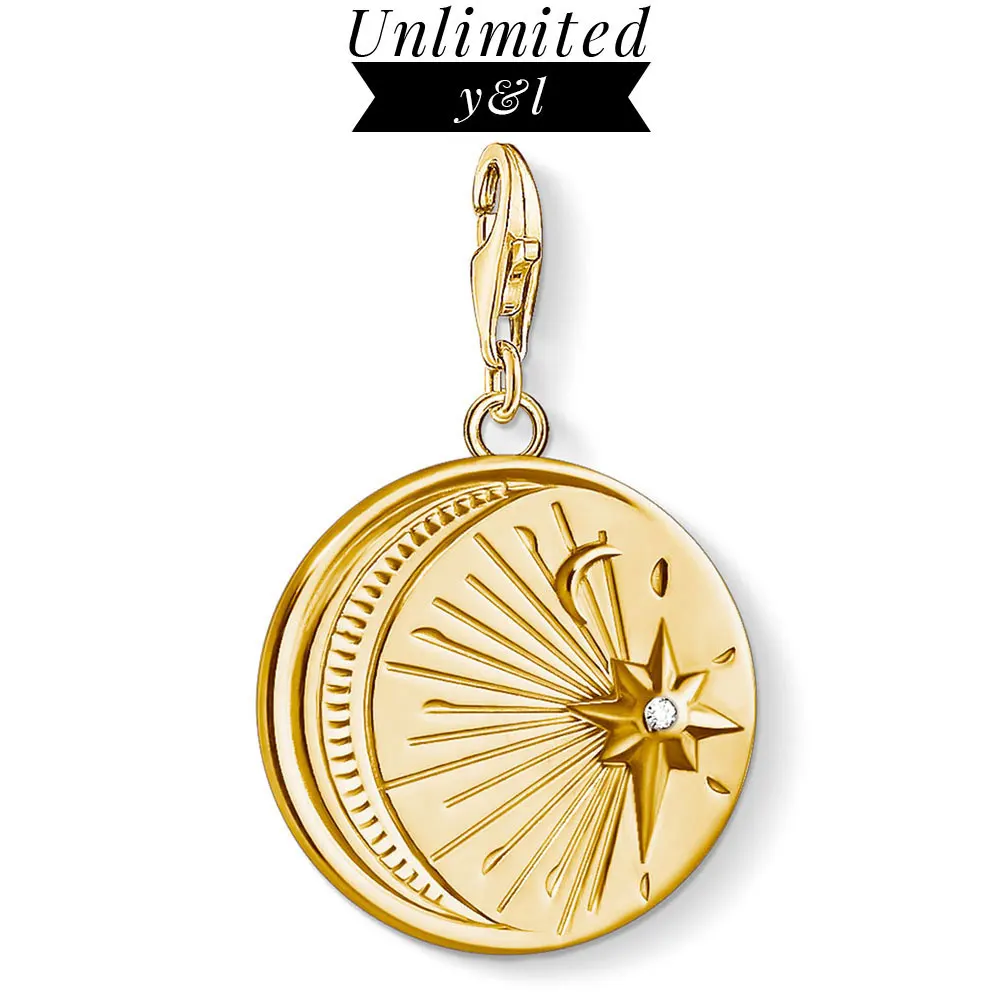

Gold Moon Star Sun Charms 925 Sterling Silver Pendant DIY Accessories Fit Thomas Style Charm Bracelets Necklace Silver Jewelry