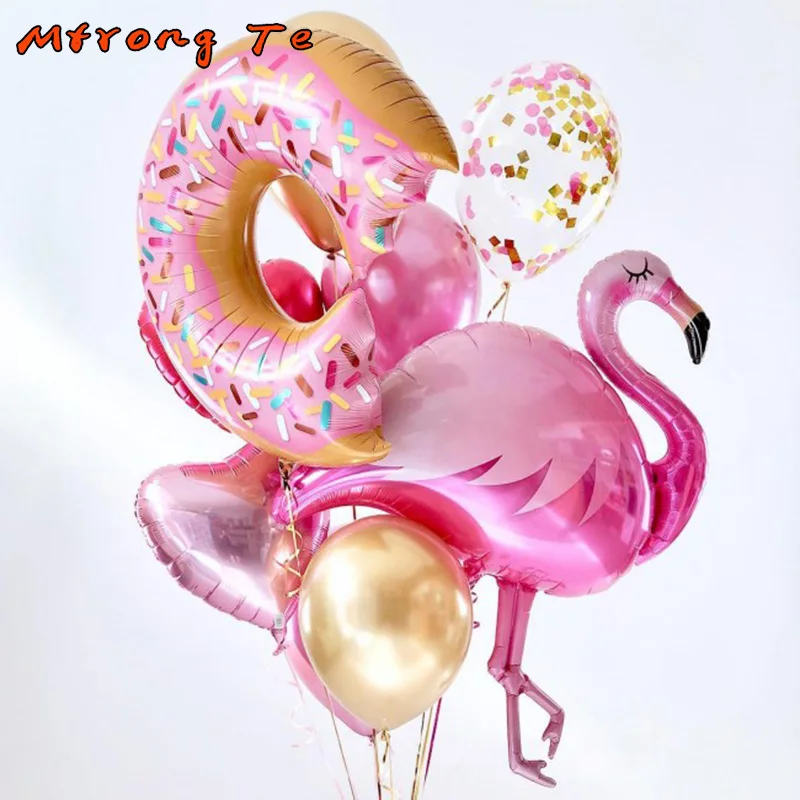 

1set Flamingo Donut Foil Balloon 18inch Heart balls 12'' latex Balloons Baby Shower Birthday Party Hawaiian Decoration Supplies