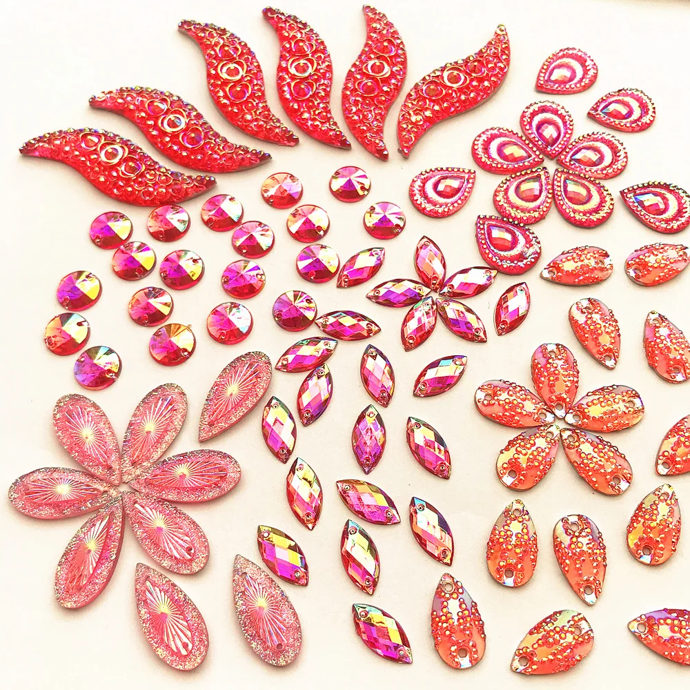 AMazing Fuchsia Pink Ab Mixed Shape Sew on Sewing Rhinestones Crystal