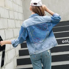 Stitching Denim Women Coats 2017 Spring Fall New Blue Jeans Vintage Jackets Long Sleeve Street Pocket Colete Feminino L1168