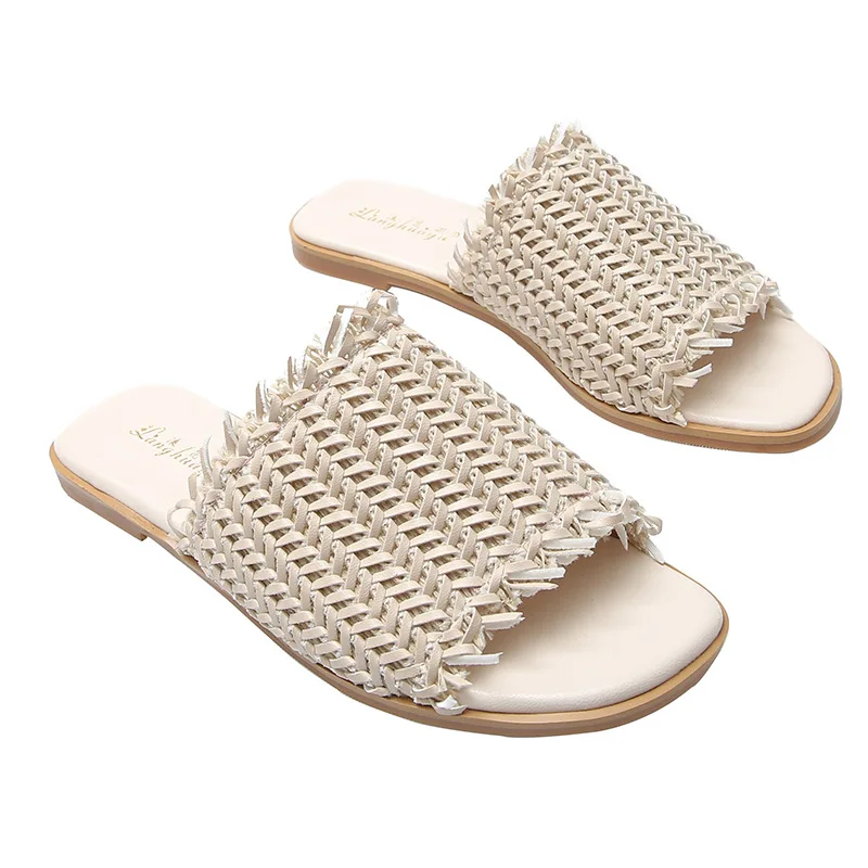

2019 Weave Slippers Women Summer Shoes Woman Casual Ladies Flat Slipper Slides Women Flip Flops Beach Slip On Shoes