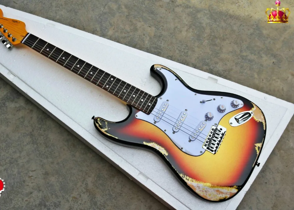 

Top quality cheaper FDST-1032 Antique Do old 3TS color solid body rosewood fretboard Stratocaster electric guitar, Free shipping