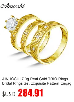 AINUOSHI настоящее золото трио кольца 3 камень кольцо гнездовая оправа свадебное обручальное свадебное кольцо ювелирные изделия 14 к желтое золото набор парных колец