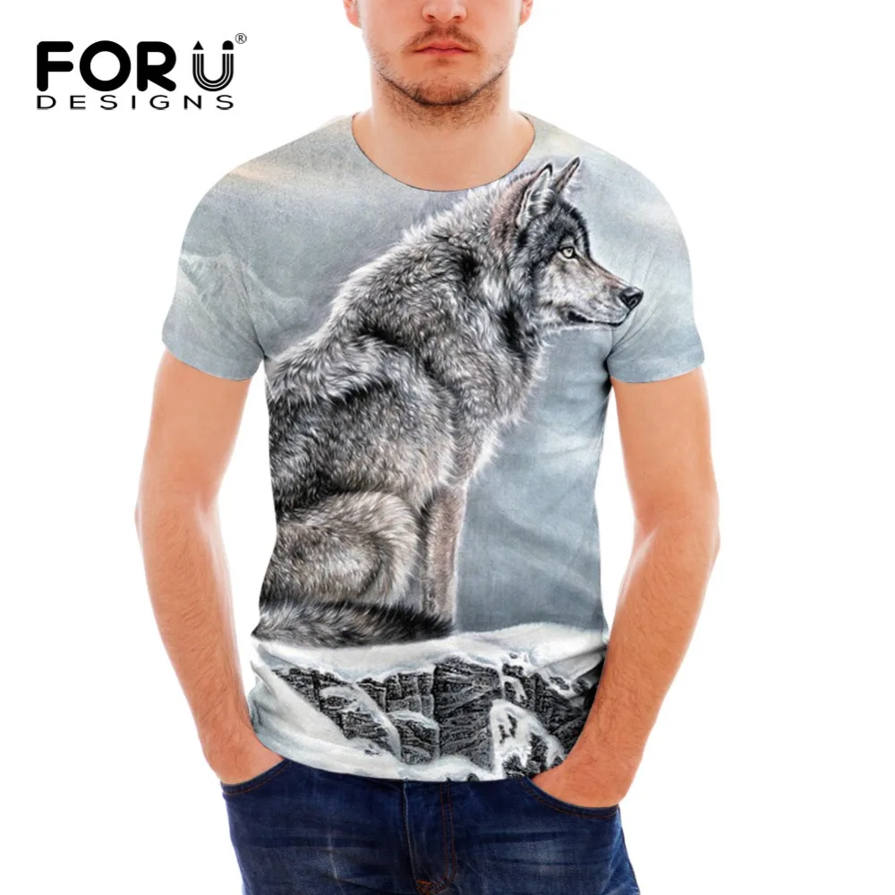 FORUDESIGNS/мужские футболки крутая 3D футболка с волком для мужчин летняя