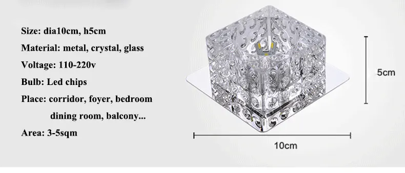 Dia10cm современный блеск квадратный кристалл светодиодные светильники хромированный металл Гостиная светодиодные светильники Corrdior проход