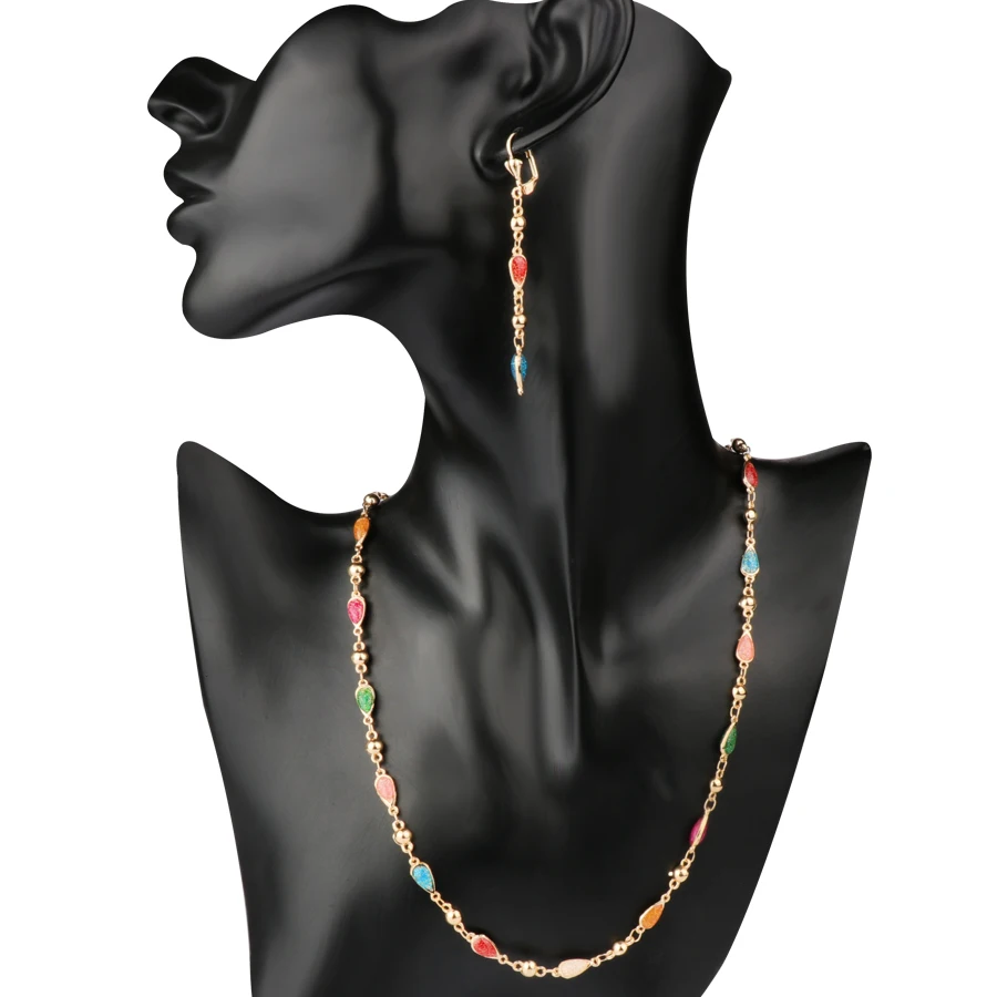 Kinel Colorful Enamel Woman Jewelry Set Fashion Dubai Gold Drop Earrings Necklace Bracelet Vintage Wedding Jewelry Wholesale - Image 3