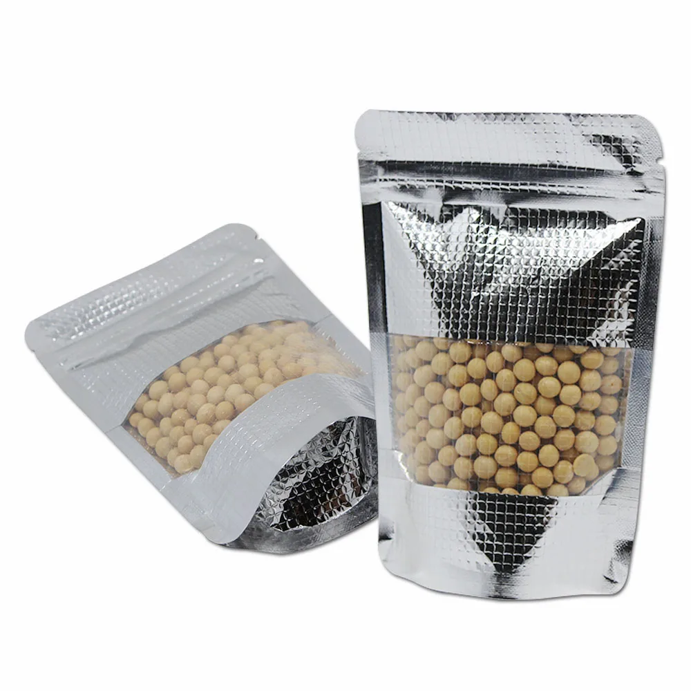 

DHL Silver Zip Lock Mylar Bag Doypack Aluminum Foil Stand Up Resealable Zipper Clear Window Nuts Dried Fruits Packaging Pouch