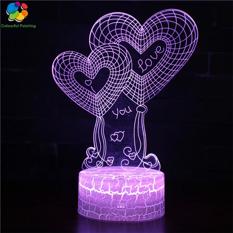 

Remote Control Love Heart Gift 3D Light LED Crack Base Illusion Night Light 7 Colors 3AA Battery Powered USB Lamp Hot sale 11