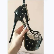 SHOFOO – chaussures élégantes à la mode pour femmes, peinture PVC transparente, chaussures à talons hauts de 16 à 18 cm, escarpins peep to e.