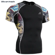 Популярные летние мужские компресионные Базовые Слои Колготки с принтом, с короткими рукавами, для велоспорта, топы высокого качества, спортивная одежда для велоспорта