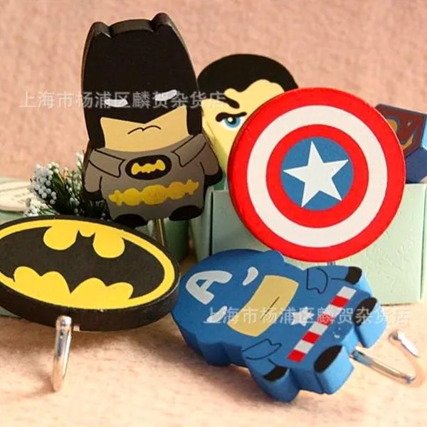 4PCS (2 Packs) The Avengers 2 Super Heroes Wooden Cartoon Wall Hooks Coat Bag Holder Heavy Duty