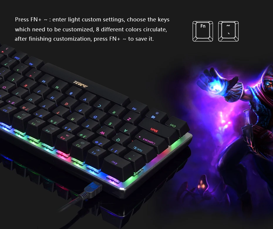 Ajazz AK33 gaming keyboard 82 keys RussianEnglish RGB backlight ergonomic wiredwireless mechanical keyboard conflict-free (12)