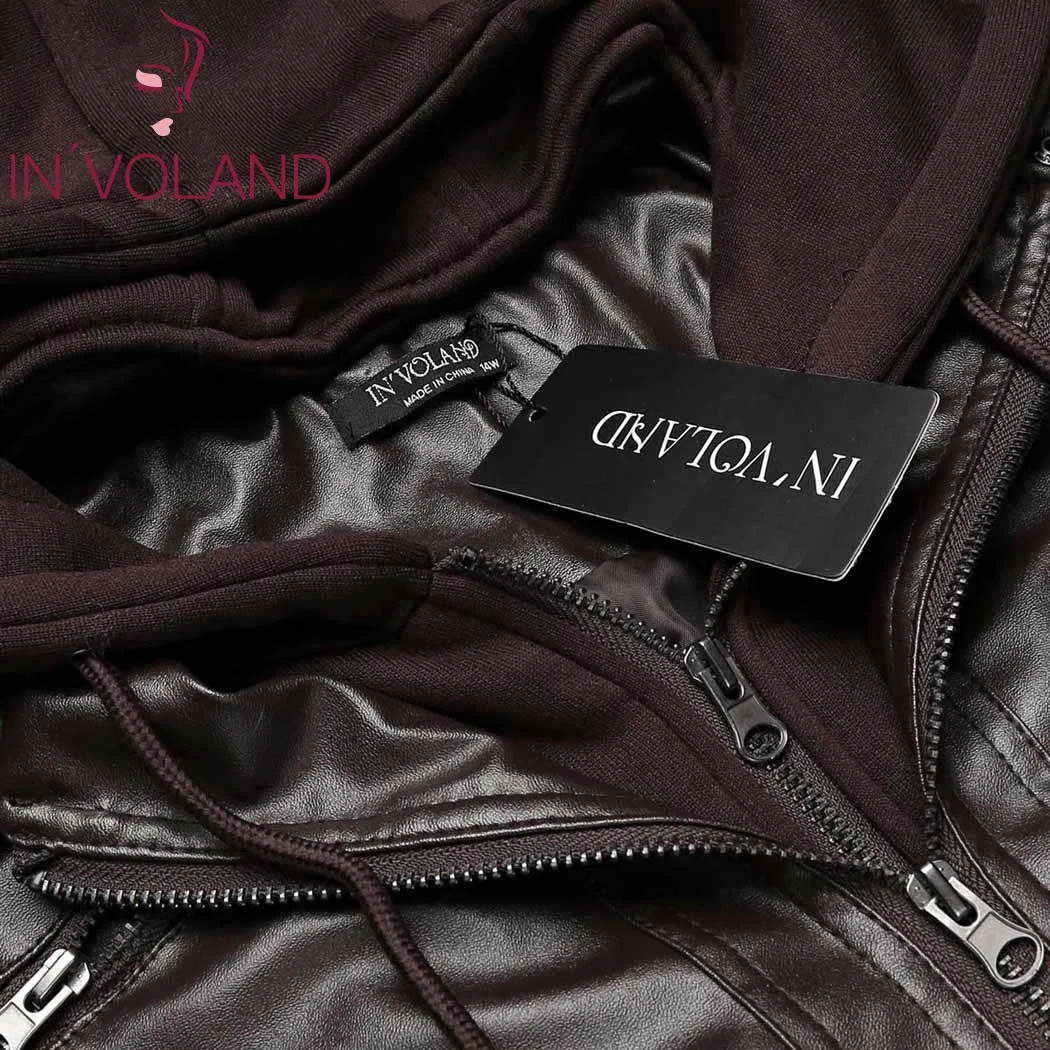 IN'VOLAND Big Size Women Jacket Coat Winter Autumn Hooded Long Sleeve Lady Large Faux-Leather Jacket Outerwear Plus Size 3XL IN'VOLAND Big Size Women Jacket Coat Winter Autumn Hooded Long Sleeve Lady Large Faux-Leather Jacket Outerwear Plus Size 3XL