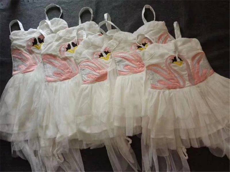 Christmas Girls Swan Flamingo Wings Dress Children White Princess Dress for Wedding Kids Embroidered Tulle Ballet Tutu Dress