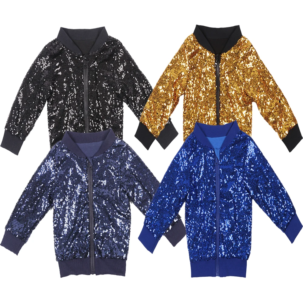 

Boys Girls Bomber Jacket Children Solid Sequin Spring Coat Kids Autumn Rainbow Outerwear Christmas Winter Cotton Sparkle Clothes