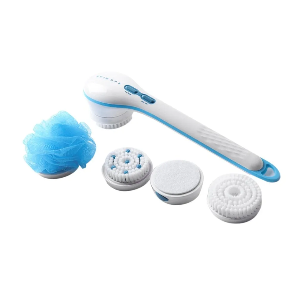 

5 in 1 Cleaning Bath Spin SPA Massager Long-handled Electric Shower Brush Bath brush Bathroom Tool