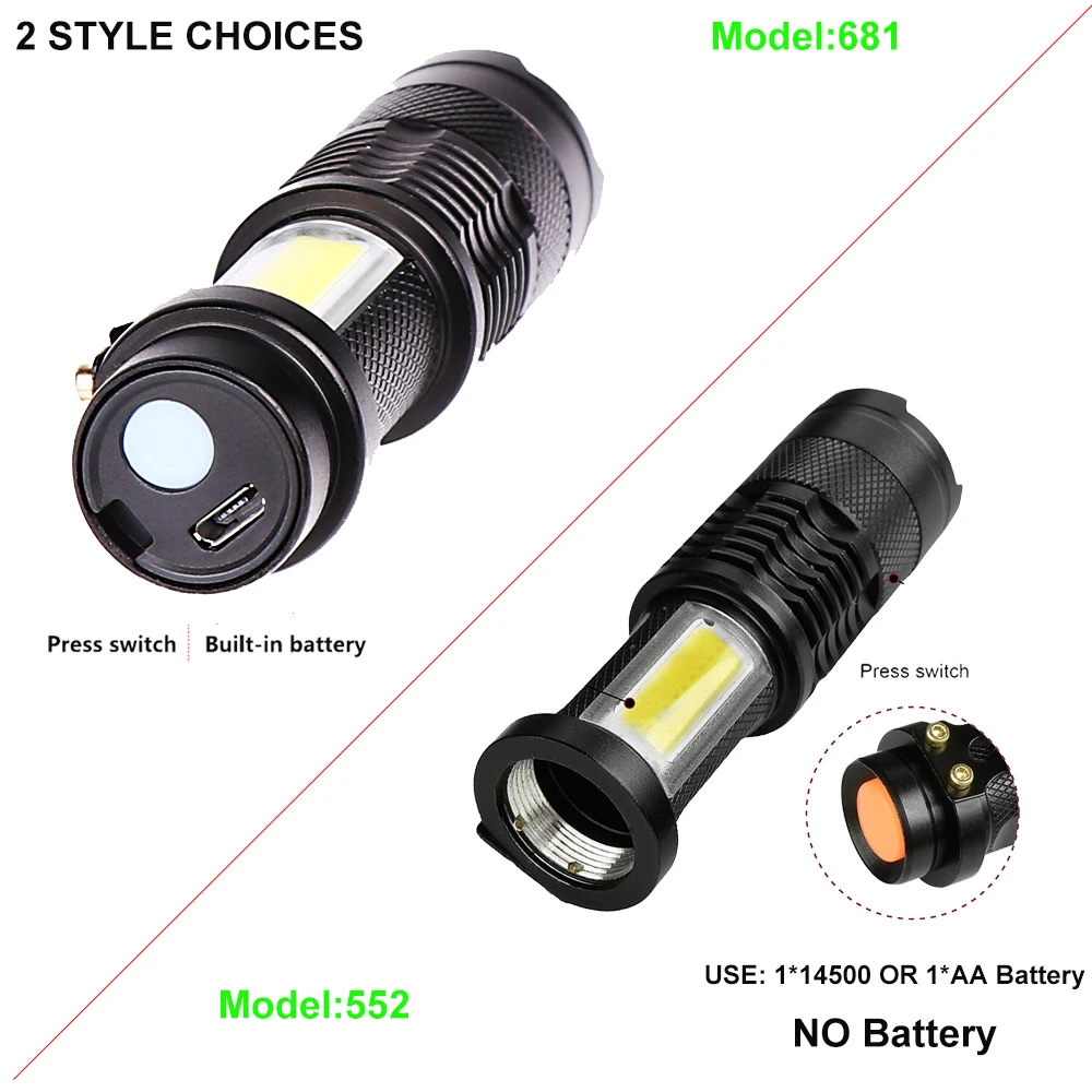 Usb Перезаряжаемый 3800lm Q5+ cob светодиодный фонарик портативный Встроенный 14500 Мини фонарь с зумом водонепроницаемый фонарь