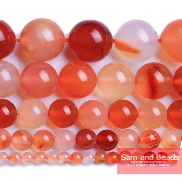 

Free Shipping Orange Red Smoorh Agata Round Gem Loose Strand Beads 16" Strand 6 8 10 12MM Pick Size For Jewelry Making ORAB01