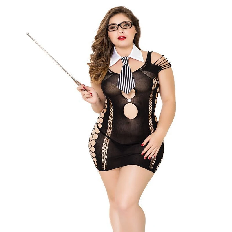 

Plus Size Sexy Lingerie Perspective Sexy Teacher Uniform Dress Mesh Underwear 243
