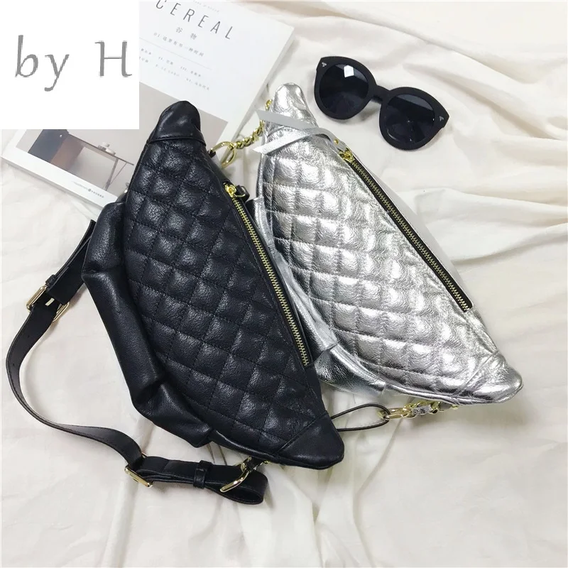

by H new arrival big capacity diamond chest bags for Women Men Genuine Leather Adjustable Strap Belt Large Zippered handbags