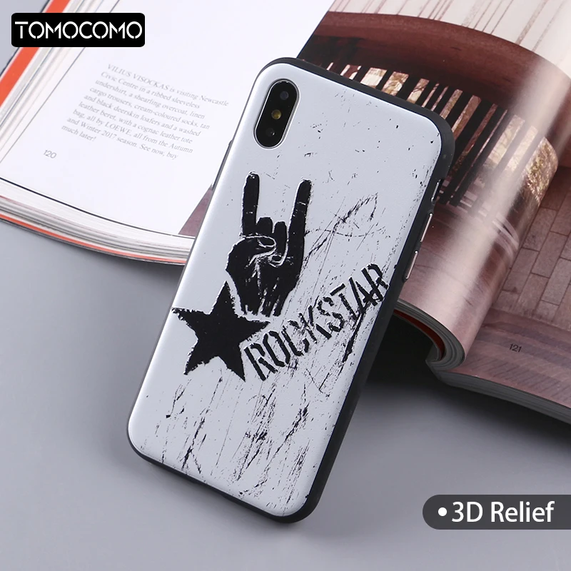 

TOMOCOMO Soft Printing Rockstar Cool Punk Man Design Soft Case Back Cover For iPhone5 6 7 7Plus 8 8Plus X XS Max Case Fundas