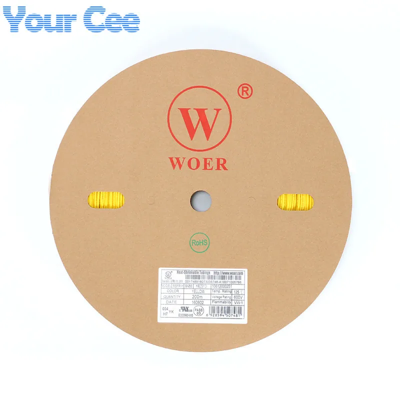 A Roll 200m 2 1 Heatshrink Tubing Heat Shrink Tube Sleeving Wrap Wire Cable Yellow UL