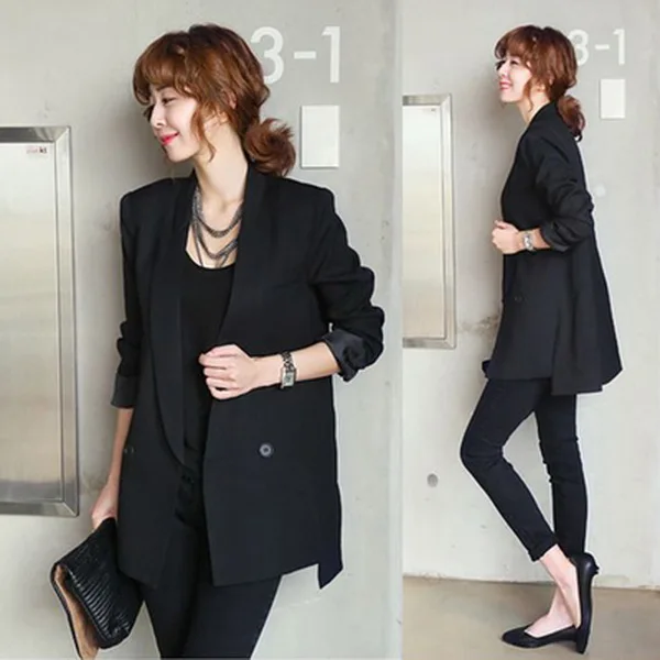 

2019 Spring Autumn New Women Korean Long Sleeved Small Suit Female Slim Medium-long Black Coat LY361