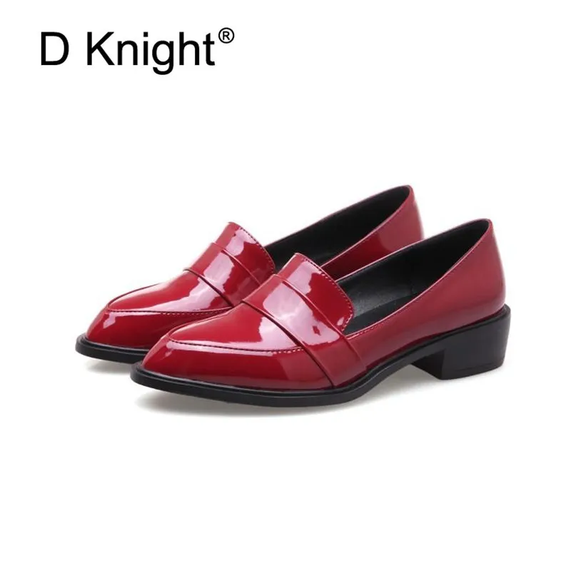 Large Size 32-43 Lady Casual Flat Loafers Shoes Fashion Patent Leather Pointed Toe Women's Flats British Black Red Women Oxfords (3)