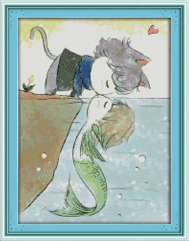 

The love of fish and cat, counted printed on fabric DMC 14CT 11CT Cross Stitch kits,embroidery needlework Sets, Home Decor