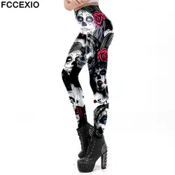FCCEXIO 2019 новый 5 Стиль Фитнес леггинсы с принтом черепа леггинсы высокое качество Для женщин тренировочные леггинсы штаны по лодыжку брюки