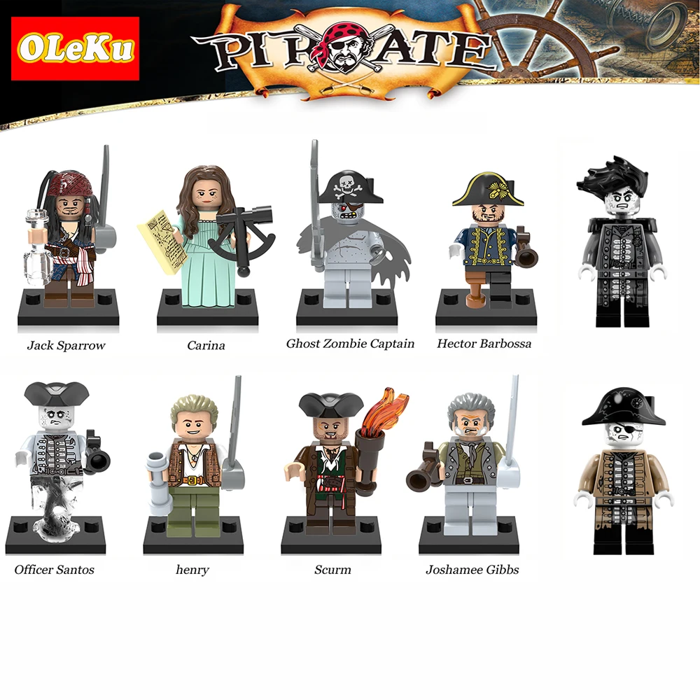 

For legoings Pirates Of The Caribbean Jack Sparrow Elizabeth Mermaid Black Pearl toys Model Building Blocks Bricks Toys Figures