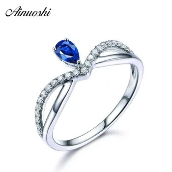 

AINUOSHI 1 Carat Pear Cut Blue White Sona Bridal Rings 925 Sterling Silver Princess Wedding Engagement Anniversary Jewelry Rings