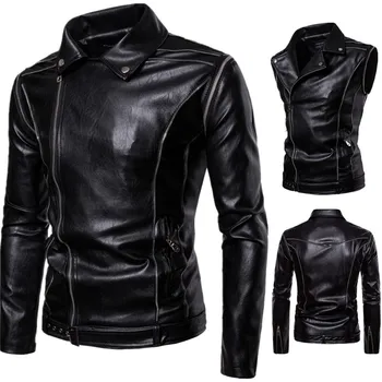 

Nice New Men Locomotive Leather Detachable Sleeves Jackets Casual Men PU Leather Jacket Clothing For Male Motorcycle Autumn