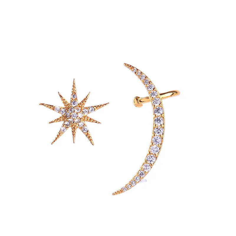 Космическая Звезда серии серьги для женщин Мода Новое поступление Moon & Star уха клип проложить Циркон серьги-гвоздики интимные аксессуары