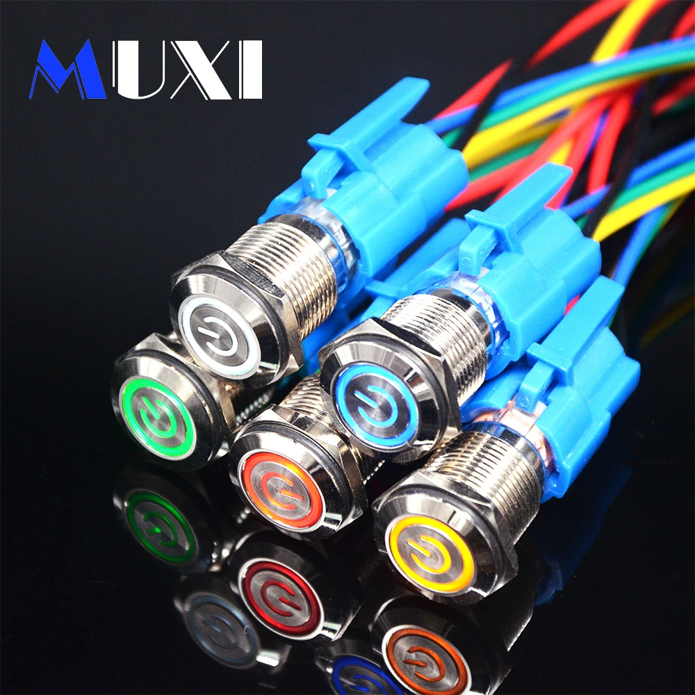 

16mm Self Reset Waterproof Metal Push Button Switch With LED light 3V 5V 6V 12V 24V 36V 48V 110V 220V RED BLUE GREEN YELLOW